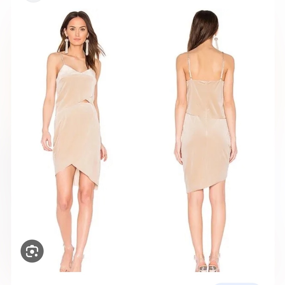 Elliatt mini dress with cutout; velvet; asymmetrical; dark champagne color